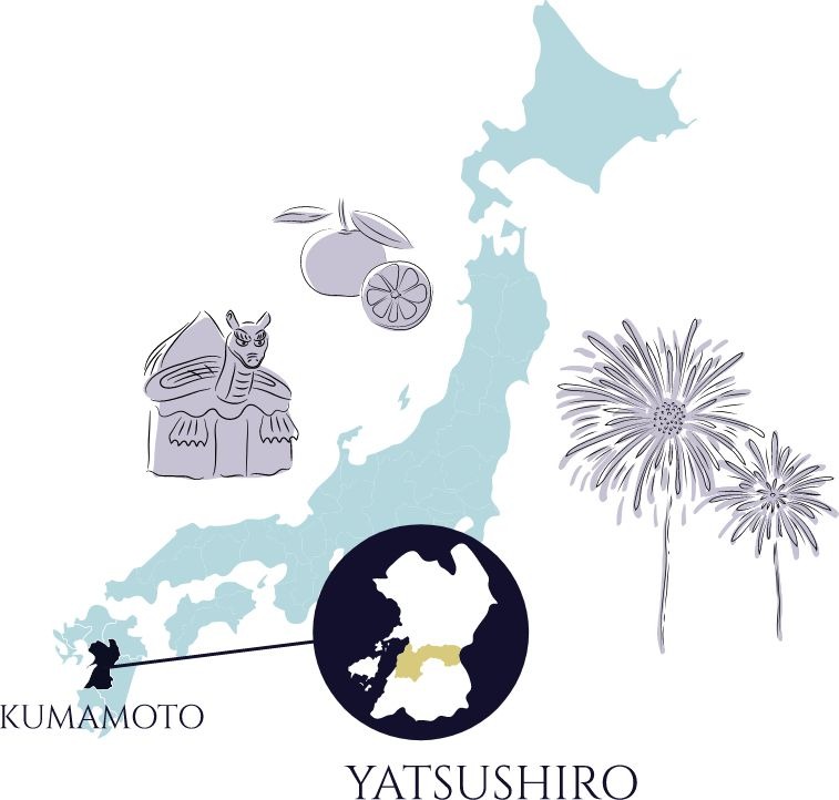画像：日本地図で示す八代の場所